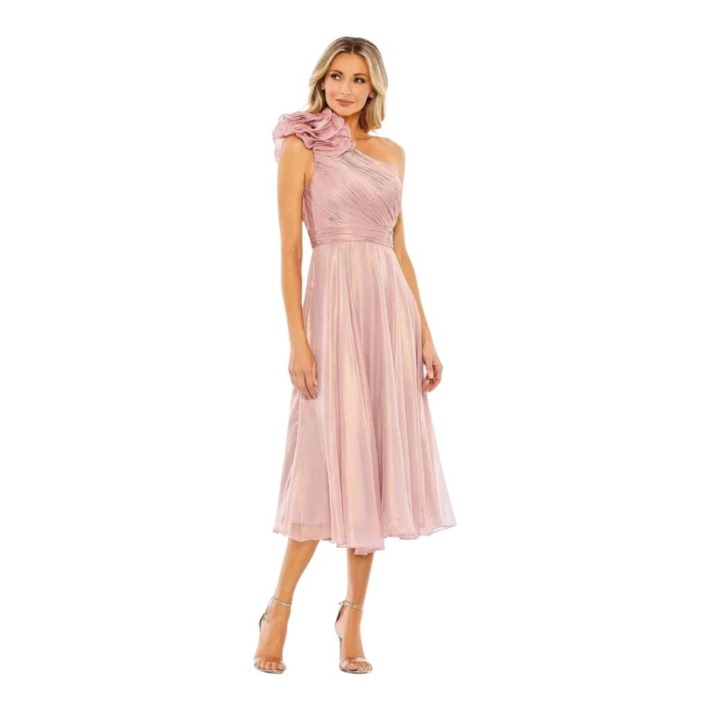 Mac Duggal One-Shoulder Midi Dress Pink Size 0